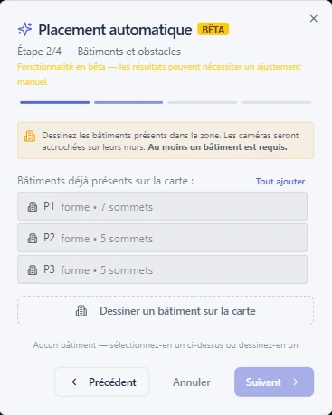 Étape 2 : sélection ou tracé des bâtiments présents